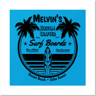 Melvin's Kustom Crafted Surfboards-Black on Back of Posters and Art